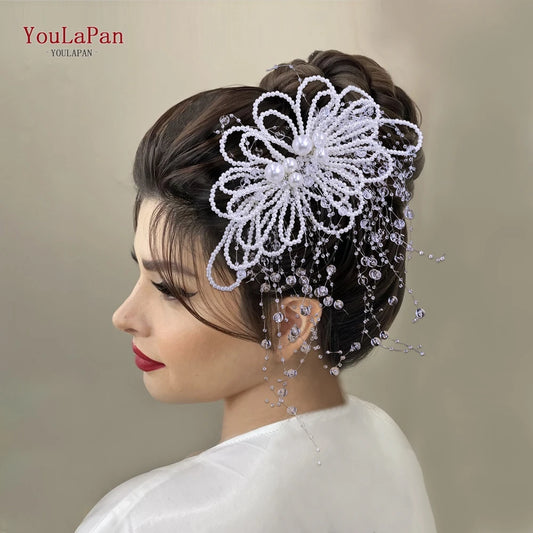 YouLaPan Wedding Bridal Headpiece Bride Pearl Hair Comb Women Party Fashion Hair Accessories Handmade Exquisite Headband HP717