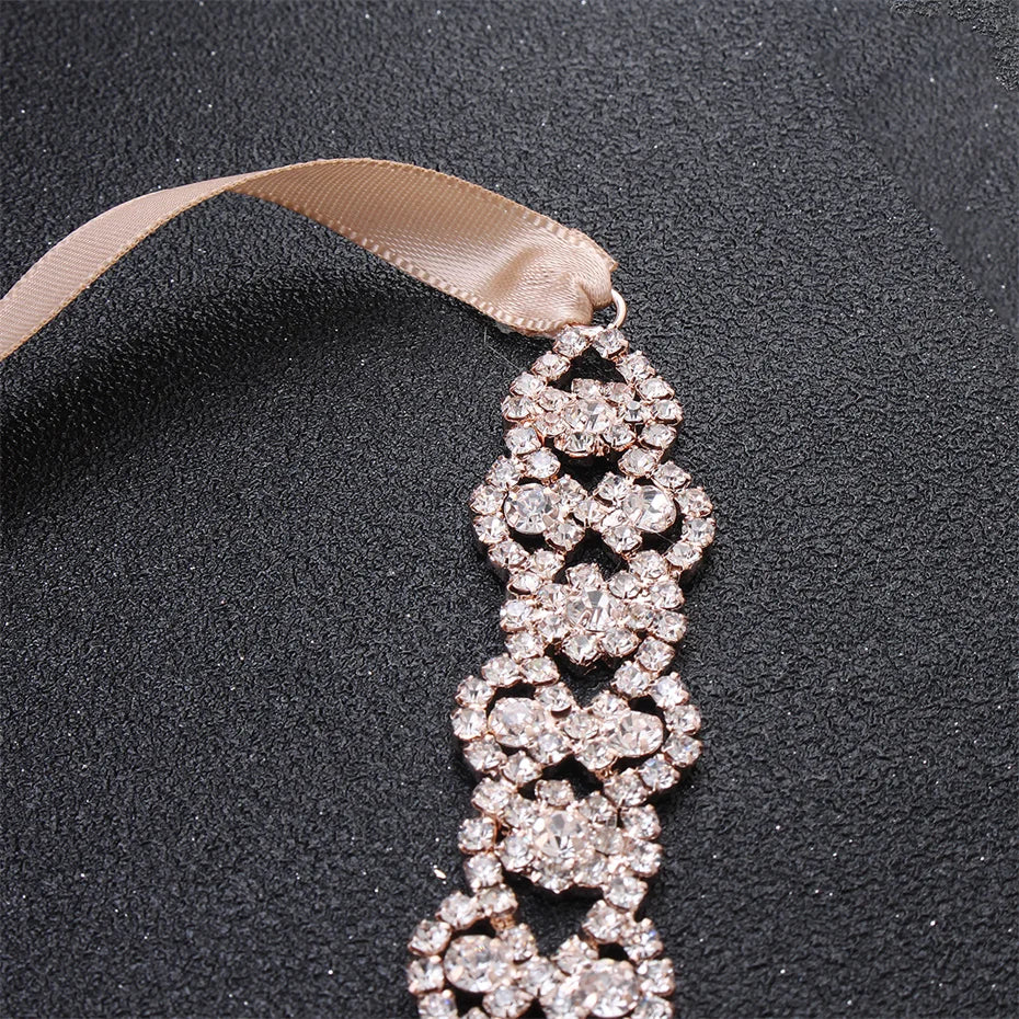 Classic Rhinestone Bridal Belt Rose Gold Color Crystal Sash Belt Wedding Party Prom Dress Accessories for Women Bridesmaid Gift