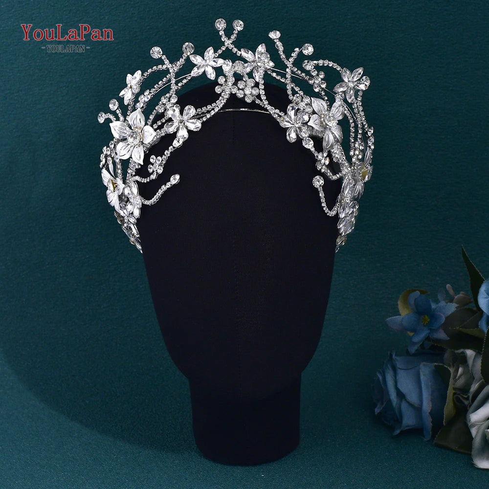 YouLaPan Luxury Bride Flower Crown Headband Shiny Full Rhinestone Wedding Hair Accessories Fashion Jewelry Women Tiara HP764 