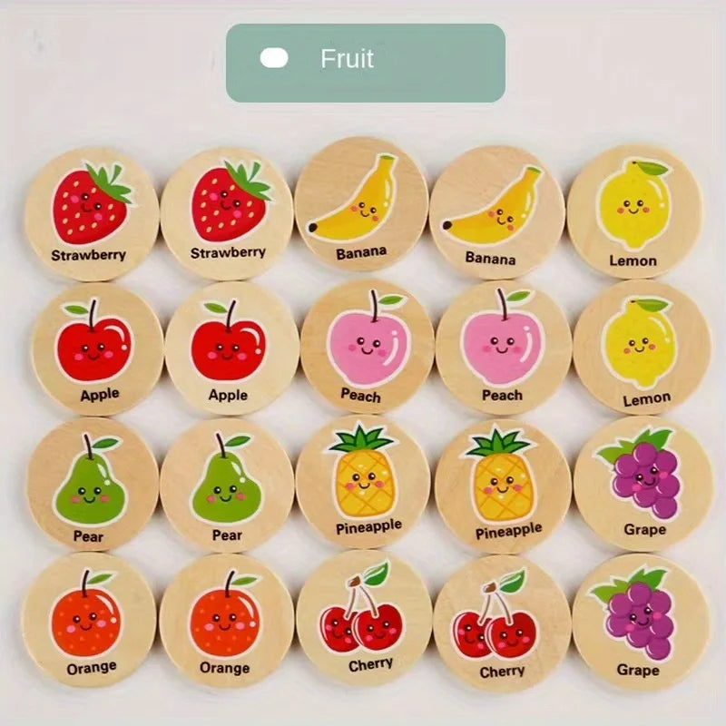 Kinder-Pädagogisches Holz-Memory-Spiel mit Tieren und Früchten, kognitives Baby-Memory-Schachspielzeug, Kinder-Fokustraining, hölzernes Lernspielzeug