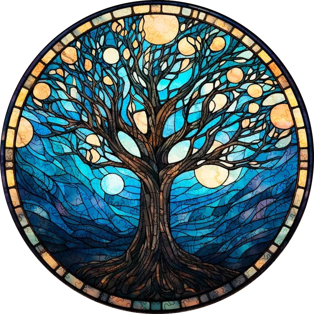 Wooden Puzzle Mandala Beautiful Wisdom Tree Surprise Toys 3D Wood Jigsaw Puzzles Creative Games Round Shaped Secret Puzzle Boxes