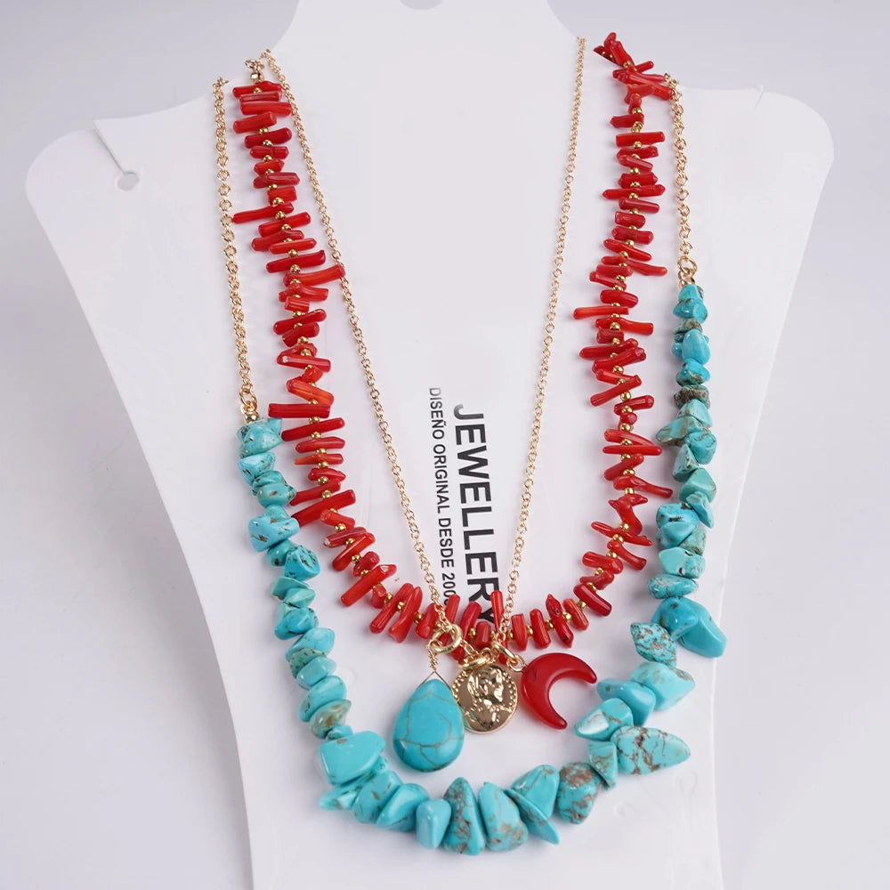 Bohemian Irregular Natural Stone And Coral Necklace Set for Spring And Summer With Necklace And Accessories For Women
