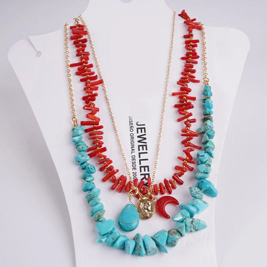 Bohemian Irregular Natural Stone And Coral Necklace Set for Spring And Summer With Necklace And Accessories For Women