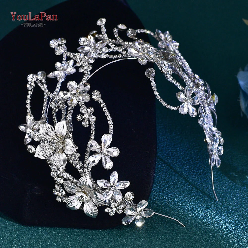 YouLaPan Luxury Bride Flower Crown Headband Shiny Full Rhinestone Wedding Hair Accessories Fashion Jewelry Women Tiara HP764 