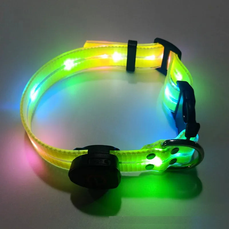 Light Up Dog Leash With Collar Set Waterproof PVC Rope USB Rechargeable Glow In The Dark Visiable Safety Night Walking