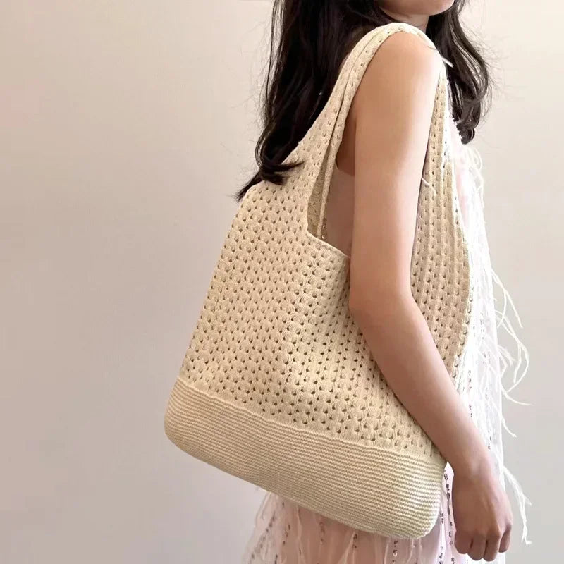 Designer Knitted Handbags Female Large Capacity Totes Women's Pack Summer Beach Bag Big Purses Casual Hollow Woven Shoulder Bags