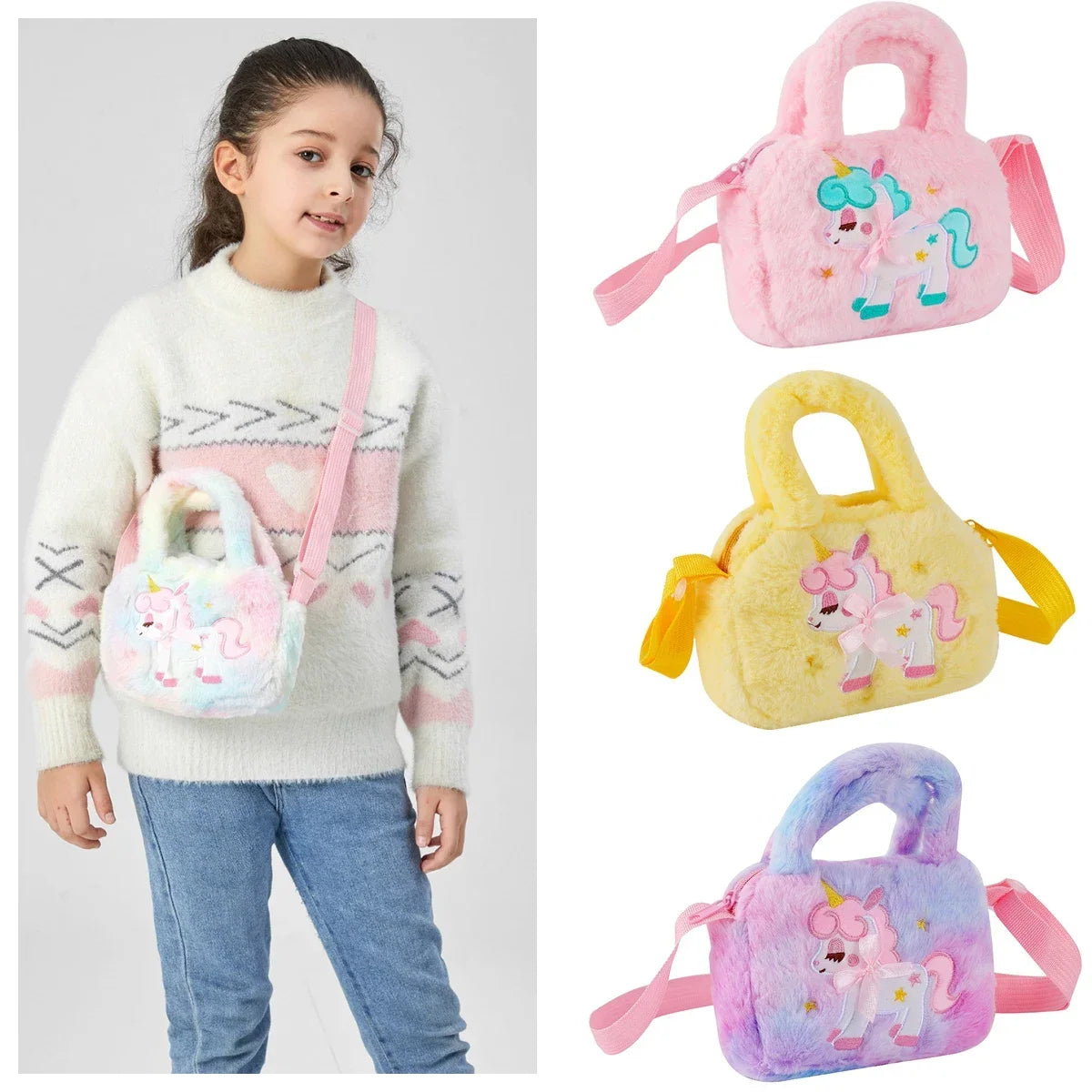 Children‘s ’Kawaii Unicorn Shoulder Bag Girls Cute Crossbody Bag Female Fashion Handbag Lipstick Phone Pouch Kids Coin Purse Key