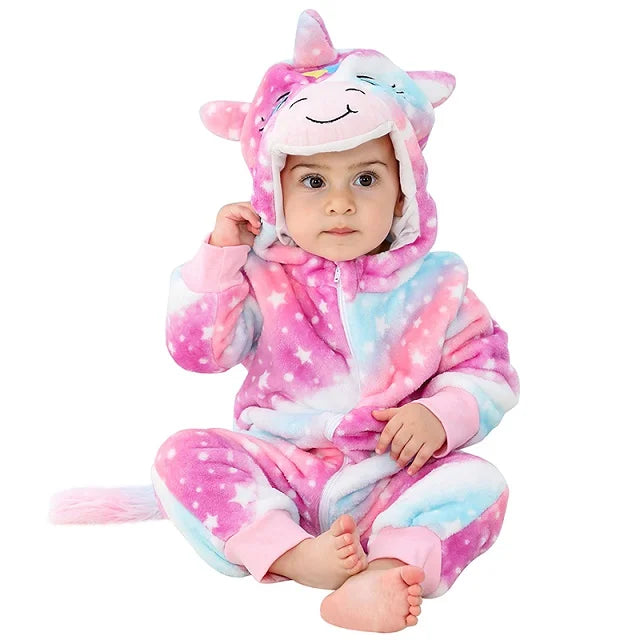 MICHLEY Halloween Baby Strampler Winterkleidung Flanell Kapuzen Bodys Pyjamas Tiere Overall Jumpsuit für Mädchen Jungen Kinder