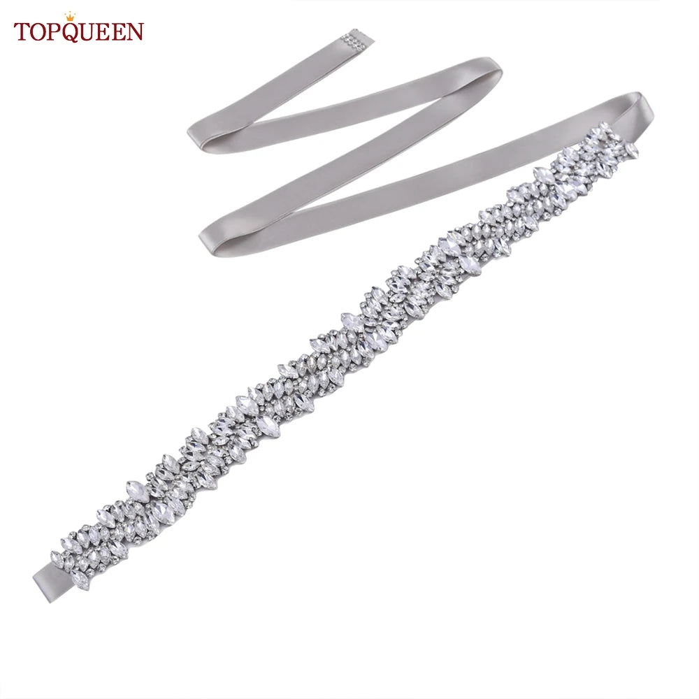 TOPQUEEN S81 Woman Bridal Wedding Decorative Belt for Party Evening Dress Accessories Female Fashion Belts Silver Rhinestones
