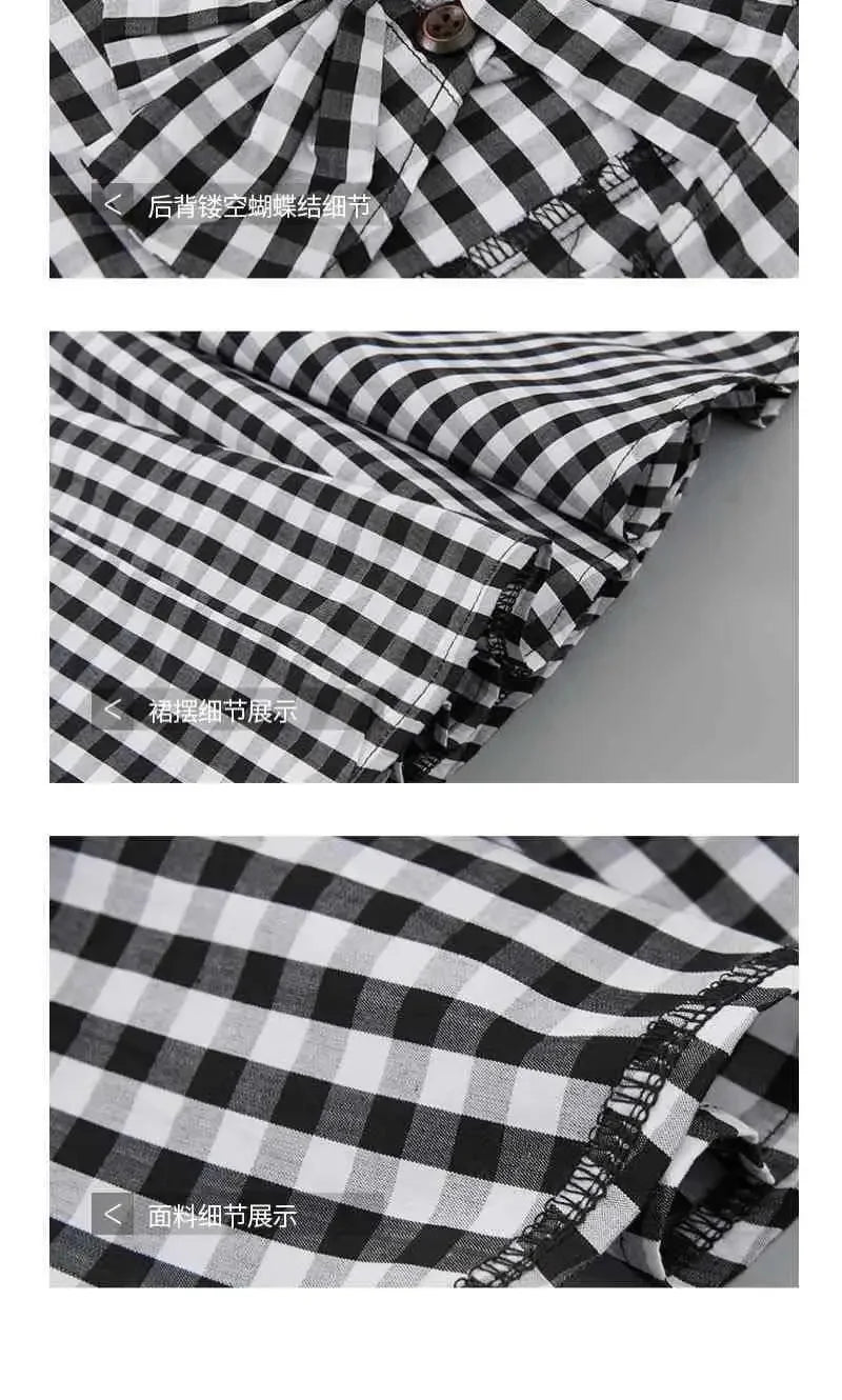 2024 Summer teenager baby Girls Dress Clothes plaid bow grey chiffon Long Beach Princess skirt 3 4 5 6 7 8 9 10 12 13 14 years