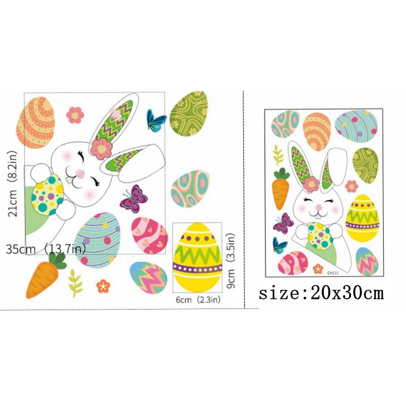 Happy Easter Window Stickers Rabbit Eggs Chick Wall Stickers Easter Decorations for Home 2022 Easter Party Bunny Wall Decals