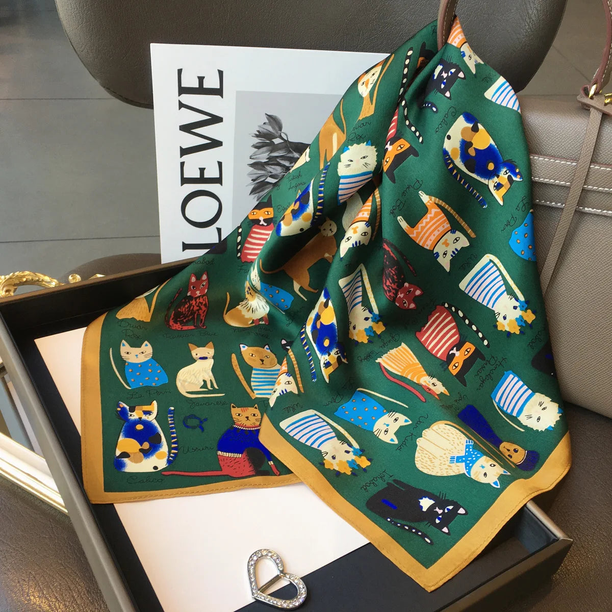 Luxury Brand 2023 Silk Square Scarf Women Cat Neck Hair Tie Band Beach Hijab Kerchief Head Headbands Bandana Female Foulard 70cm