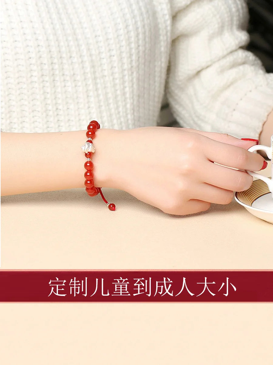 Sterling Silver Red Rope accessories for Women and Men Korean Version of Simple Transfer Bead the Year to the Dog Student Lovers Bracelet