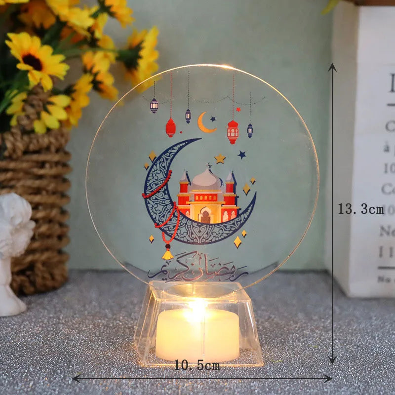 Eid al-Fitr Moon with Base Light Plate Ramadan Mubarak LED Light Holiday Gifts Home Decorative Lights LED Electronic Candle