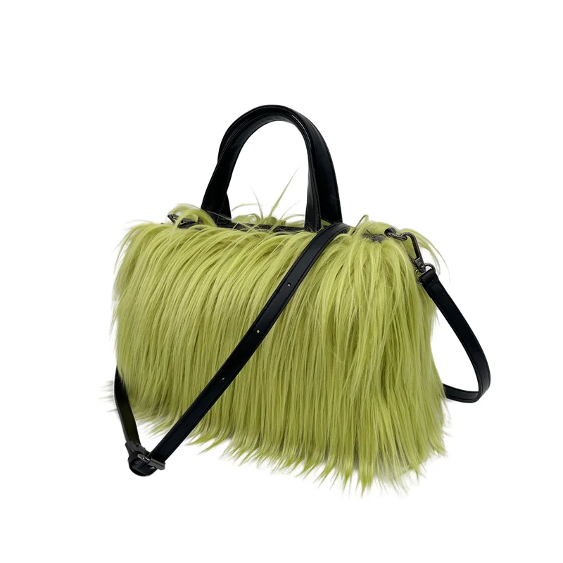 Designer Fluffy Plush Shoulder Bag Warm Faux Mongolian Fur HandBags for Women Brands Large Hobo  Shopper Heart Shaped Purses