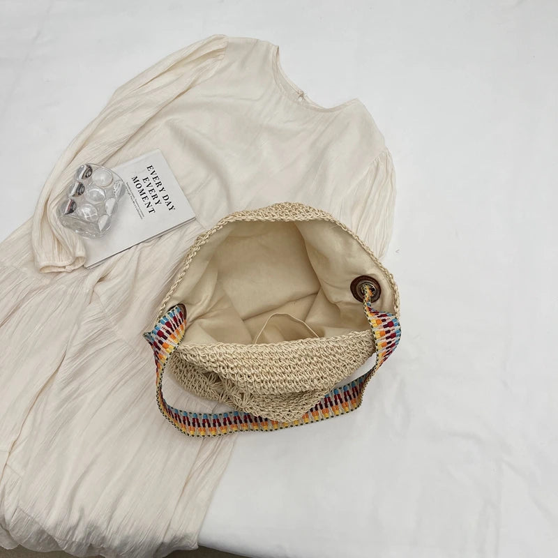 Large Design Straw Shoulder Bags for Women 2024 Y2K Korean Fashion Summer Shoulder Bags Travel Handbags and Purses Beach Bag