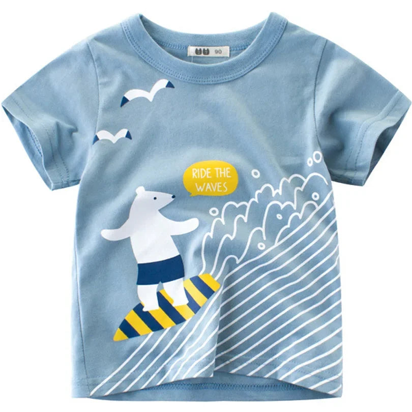 2025 Cartoon Druck Baby Junge Dinosaurier T Shirt Für Sommer Infant Kinder Jungen Mädchen Lion T-Shirts Kleidung Baumwolle Kleinkind Brief tops