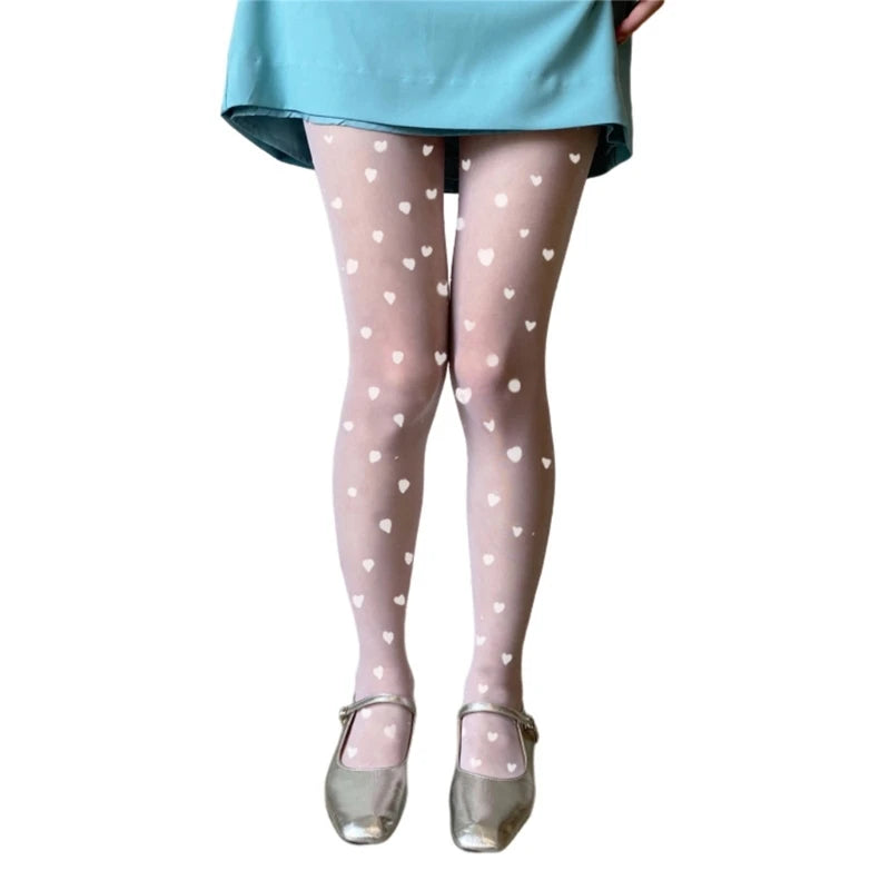 Women Valentines Silk Pantyhose Heart Flocking Patterned Sheer Leggings Tights