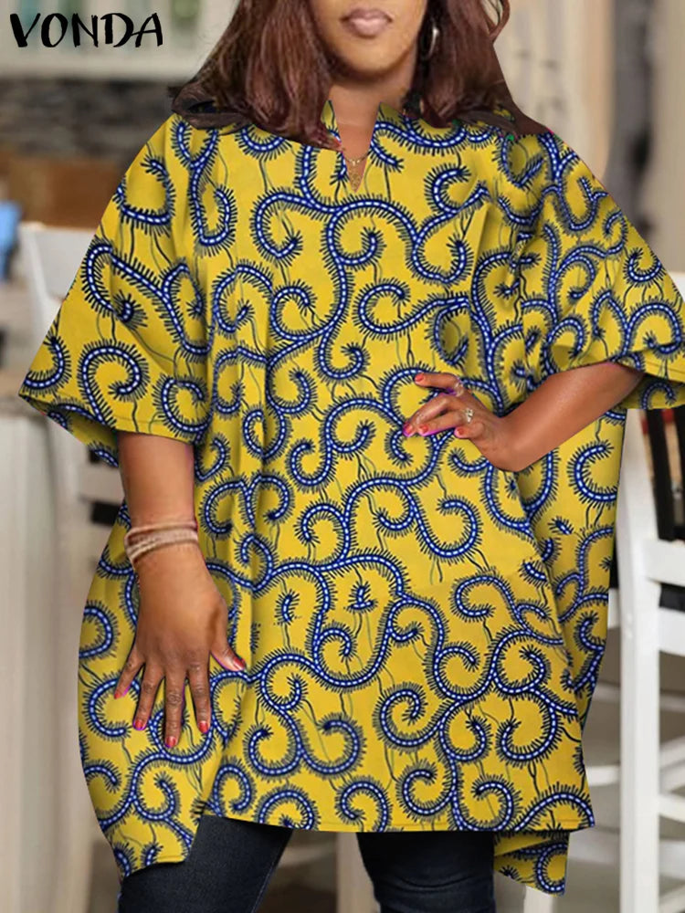 Plus Size 5XL VONDA Women Elegant Blouse 2024 Half Sleeve Printed Shirts Bohemian V Neck Tops Fashion Casual Loose Blusas