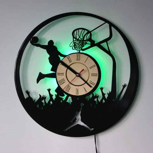 Basketball Wall Clock LED Remote Control Light Basketball Player Vinyl Record Wall Clock Dunk Basketball Home Decoration Gift