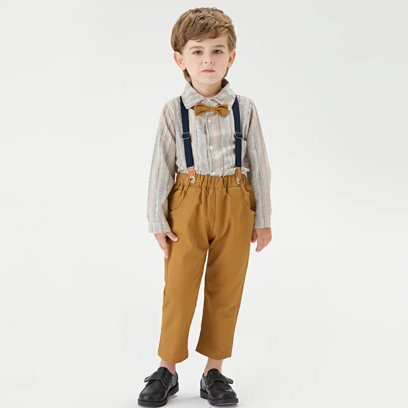 Toddler kids Suit Handsome Long-sleeved Shirt Suspender Trousers Two-piece School Uniform for Boys 0-5 Y Kids Clothes Set