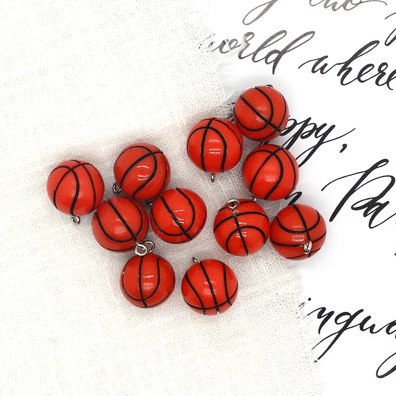 10pcs/pack 3D Mini Basketball Resin Earring Charms  Fashion Sports Pendant For Keychain Diy Jewelry Accessory Make F474