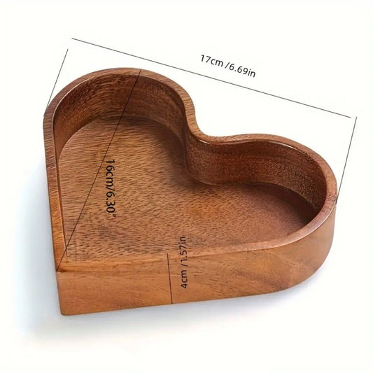 1PC Use Walnut Color Walnut Fruit Box Heart-shaped Save Space Heart Shaped Snack Plate Stackable Solid Wood Tray Serving Food