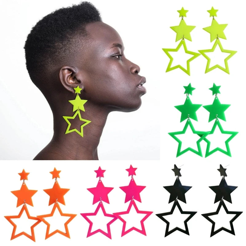 Stern-Ohrringe für Frauen, neonfarben, hohle Stern-Ohrringe, funkelnde Stern-Tropfen-Ohrringe, Schmuck, Geschenk zum Valentinstag