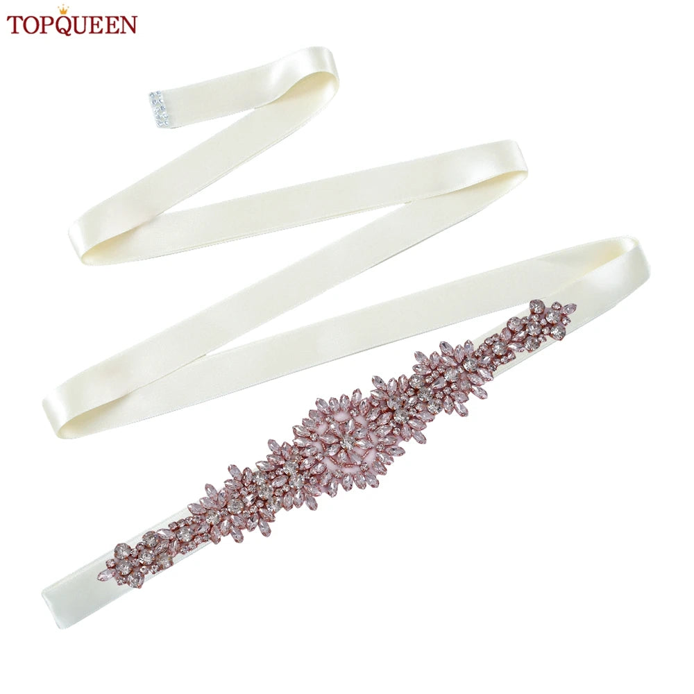 TOPQUEEN S319-RG Rose Gold Belt Full Rhinestone Ladies Wedding Party Stones Sash Women Dress Bride Accessories Gown Applique
