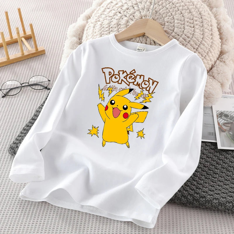 Pokemon Kinder Langarm T-Shirt Pikachu Winter Casual Warm Tops Kinder Anime Cartoon Lose Pullover Kind Geburtstagsgeschenke