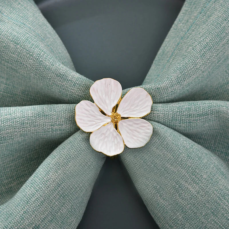 Spring Flower Napkin Rings White Glaze Flowers Napkin Buckle Set Wedding Party Restaurant Table Decoration,6pcs/set