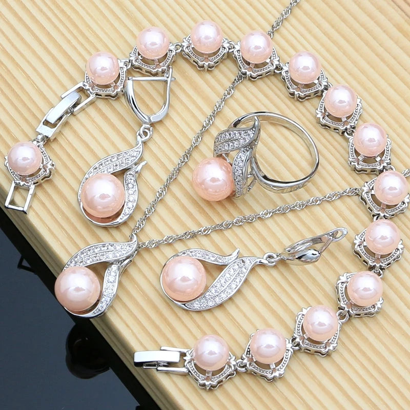 Black Pearls 925 Silver Jewelry Sets for Women Luxury Pearl Beads Bracelet Line Design Earring Ring Necklace for Lady Party Gift
