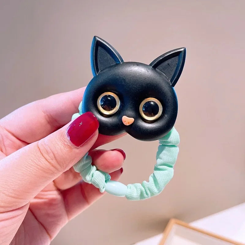 Baby Cartoon Black White Cat Hair Bands Children Elastic Ponytail Holder Rubber Bands Women Hairband Summer Headwear