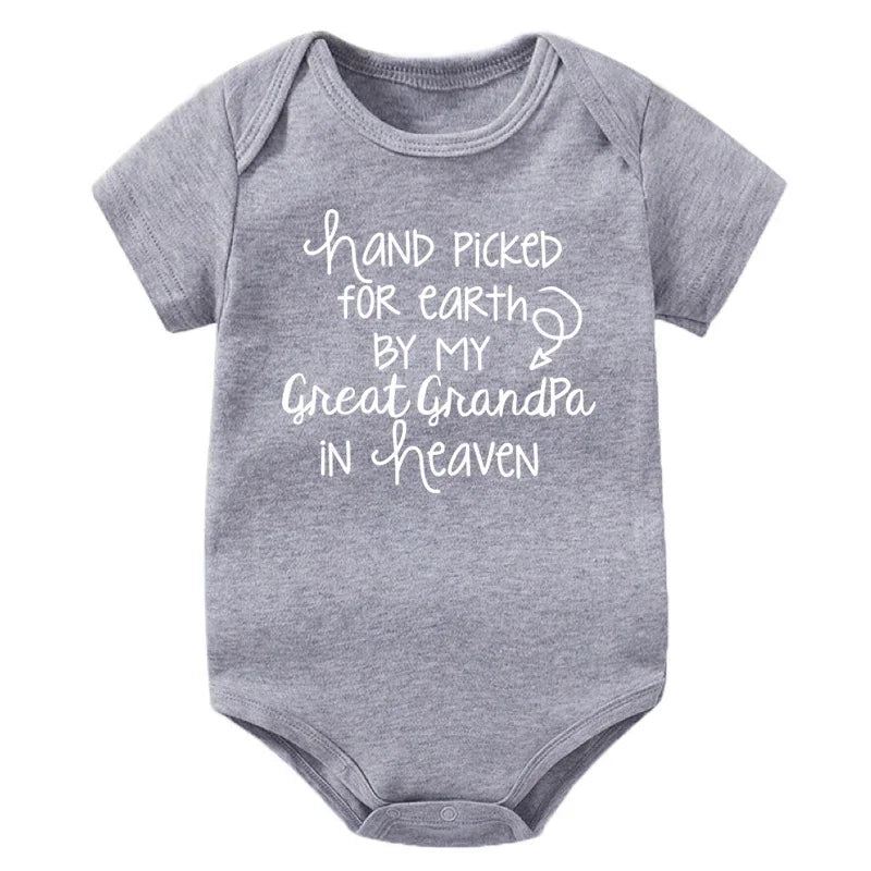 Baby Body, handverlesen für die Erde von meinem Urgroßvater im Himmel, bedruckt, Neugeborenen-Strampler, Baumwoll-Body, Babykleidung für Mädchen und Jungen