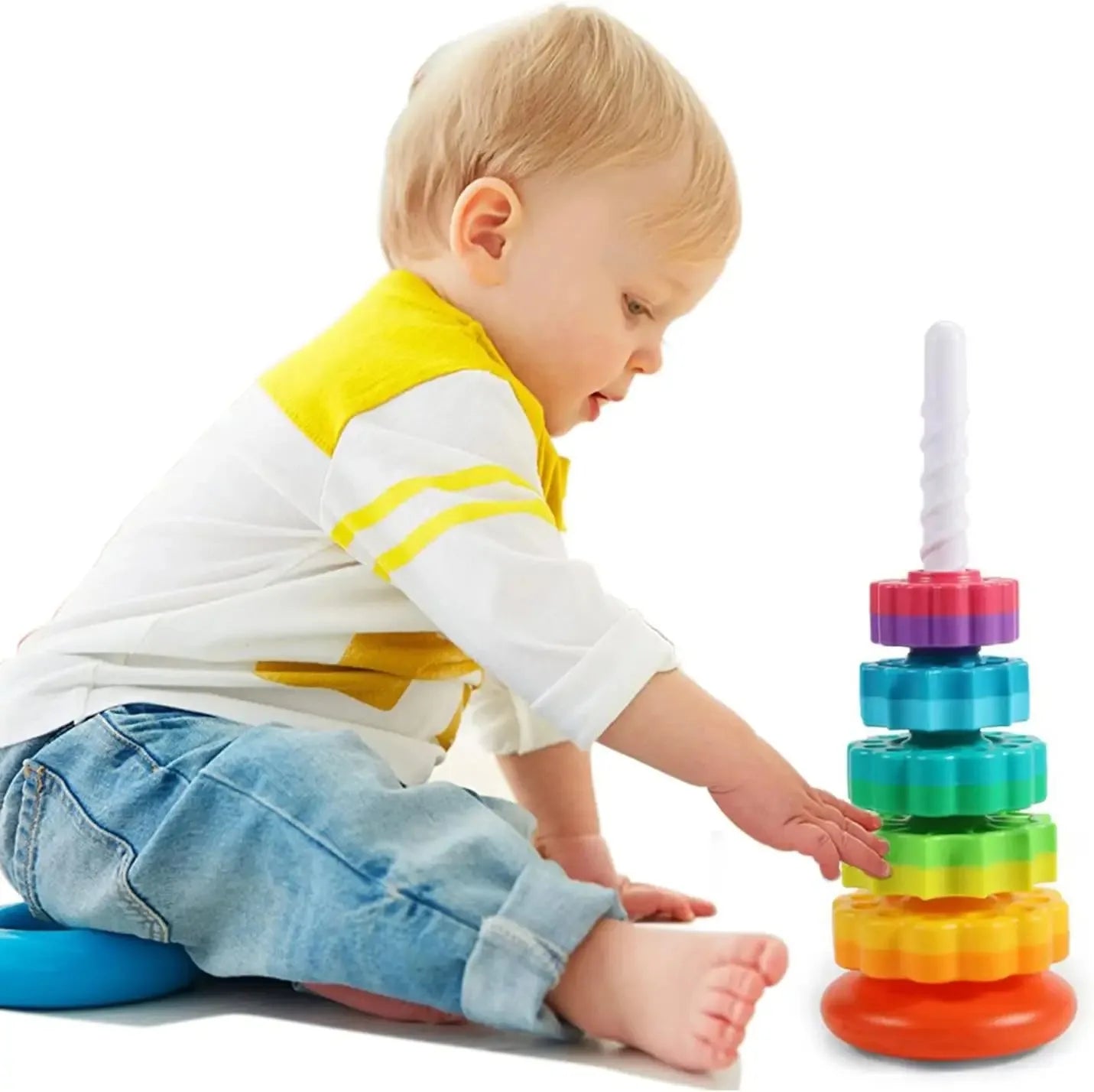 Rainbow Turret Stacking Music Color Nesting Ring 1-3 Years Old Infant Baby Turn Turret Puzzle Montessori Early Education Toys