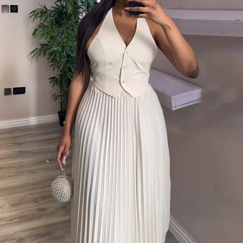 Women's suit 2024 summer new fashion halter waistcoat casual skirt two-piece set clothes