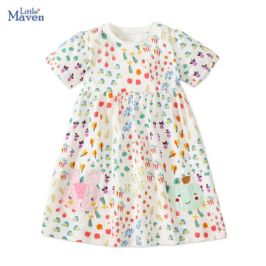 Little maven 2024 New Summer Children 's Clothing for Kid Clothes for Baby Girls Cotton Cartoon Vegetable Kids Party Dresses