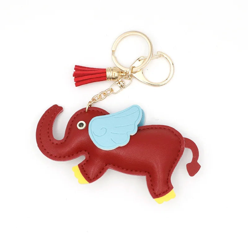 Designer PU Leather Wing Flying Elephant Hanger Car Key chain Pendant Decoration For Ladies Bag Charm Accessorie Ornament Gift