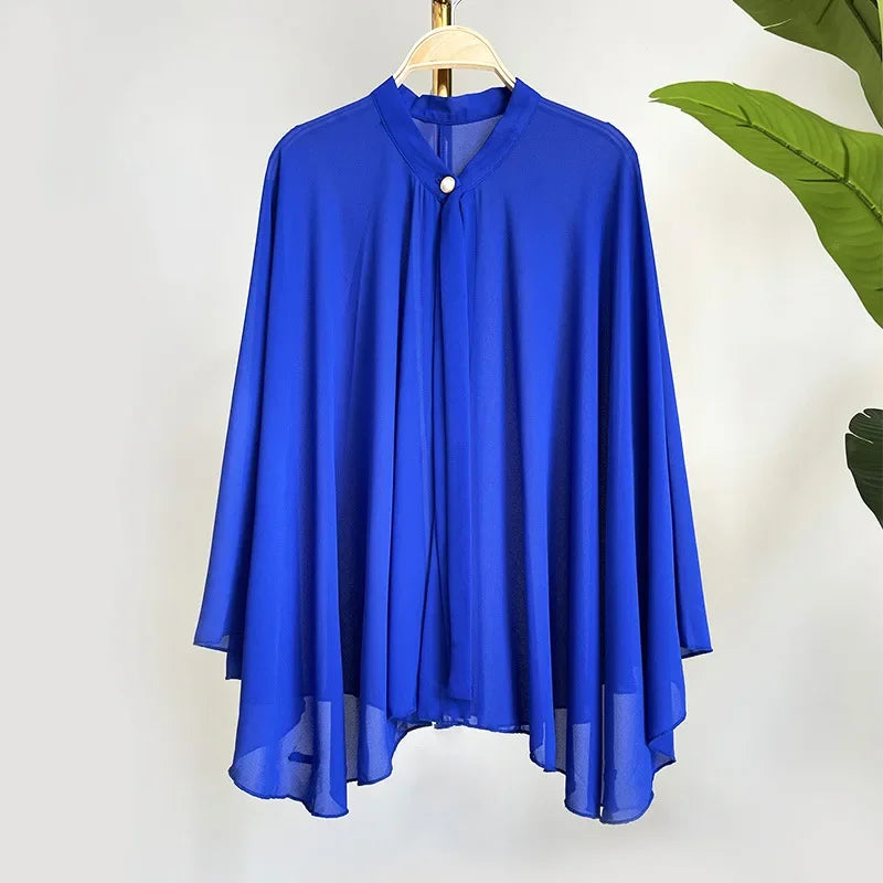 2025 Summer New Shawl Chiffon Sunscreen Clothes Women Lace Up Cloak Thin Air Conditioning Cardigan Lady Poncho Capes Black
