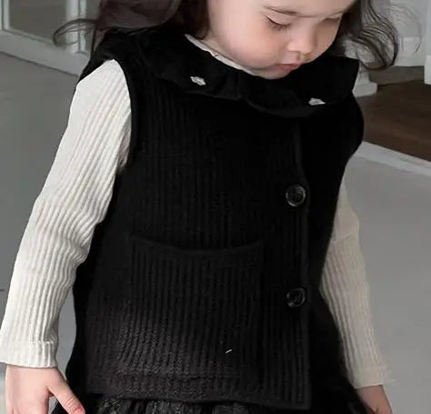 2024 herbst Neue Baby Mädchen Ärmellose Strickweste Infant Mädchen Stricken Strickjacke Kleinkind Pullover Weste Baby Spitze Leggings Kinder Kleidung