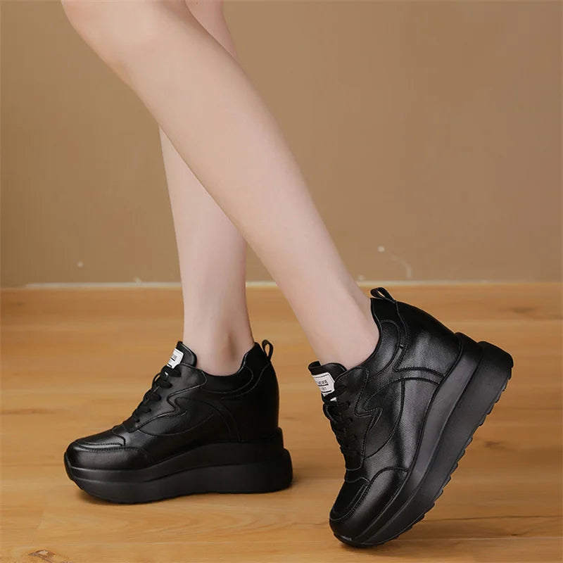 10cm Cow Suede Leather Women Vulcanized Shoes Platform Wedge Skate Boarding High Brand Heels Casual Summer Spring Shoes Size 41