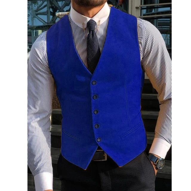 Men's Suit Formal V Neck Wool Green Herringbone Tweed Casual Waistcoat Formal Business Vest Groomman For Wedding