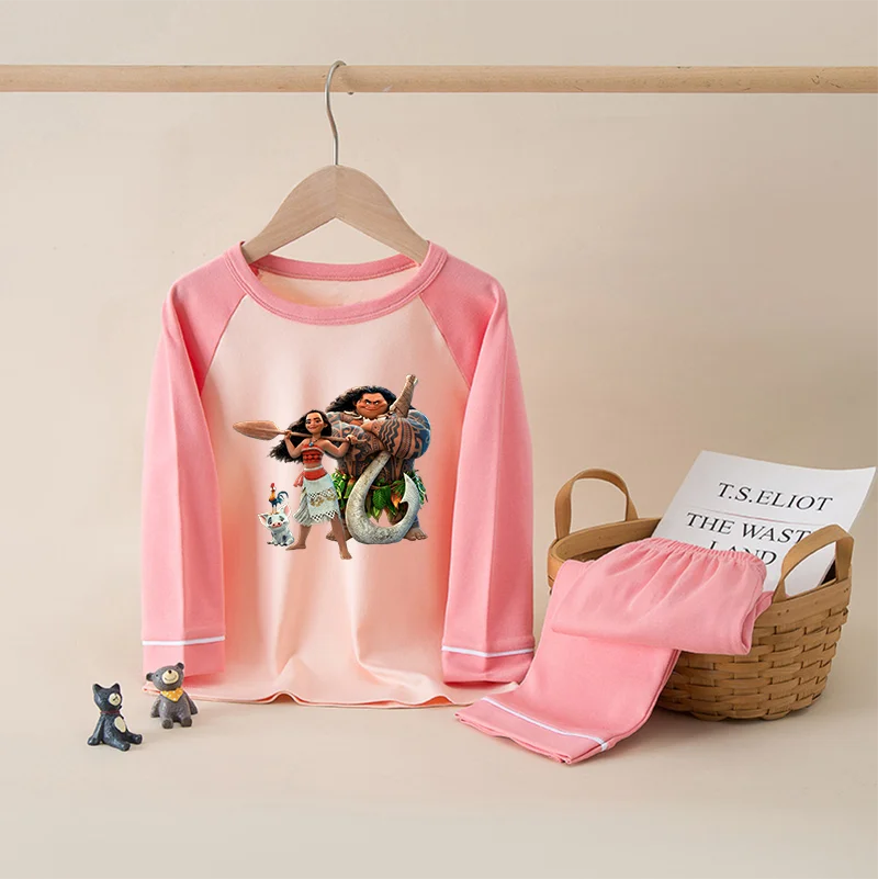Moana 100% Cotton Kids Boys Girls Pajamas Sets Sleepwear Cartoon Long Sleeve T-Shirt Tops Pants Baby Autumn Clothes
