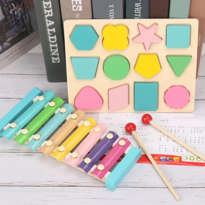 Baby-Lernspielzeug Montessori Holz 3D Spielzeug Kindheit Lernen Kinder Baby Bunte Holzblöcke Für Kinder Weihnachtsgeschenk