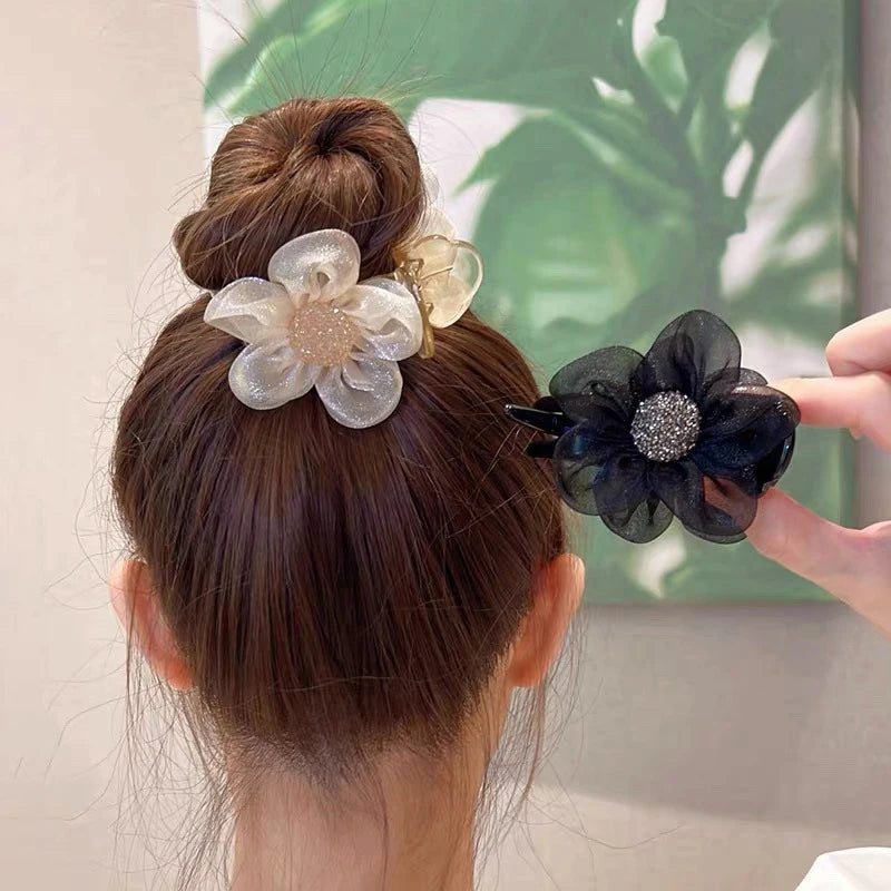 1PCS Women Rhinestone Sun Flowers Cross Grab Clip Ponytail Hair Crab Claw Hair Clip Girls Hair Accessories Elegant Hair Clip
