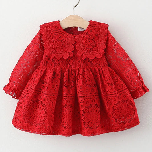 Frühling Herbst Kleinkind Mädchen Kleidung Koreanische Mode Puppe Kragen Langarm Spitze Baby 1st Geburtstag Kleider Prinzessin Kleid BC050