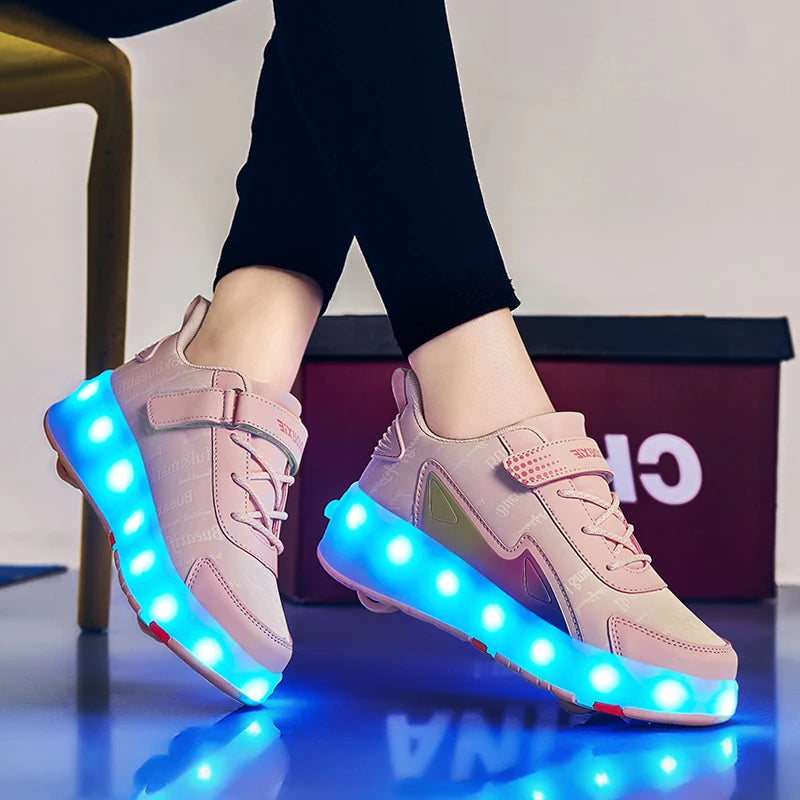 Roller Skate Shoes 4 Wheels Sneakers Children Boys Gift Girls Fashion Sports Casual Led Flashing Light Kids Toys Boots