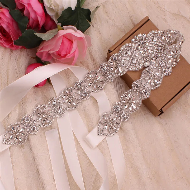 Crystal bridal belt with ribbons, handmade silver wedding belt, cookie patient belt for wedding evening dresses