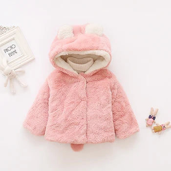 Niedliche Hasenohren Plüsch Babyjacke Weihnachten Süße Prinzessin Mädchen Mantel Herbst Winter Warme Oberbekleidung Mit Kapuze Kleinkind Mädchen Kleidung