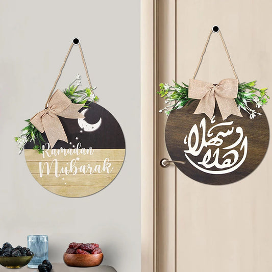 Household Arabic Letter Wooden Sign Middle Eastern Eid Ramadan Hanging Tag Home Decor Star & Moon Door Hanging Wood Art